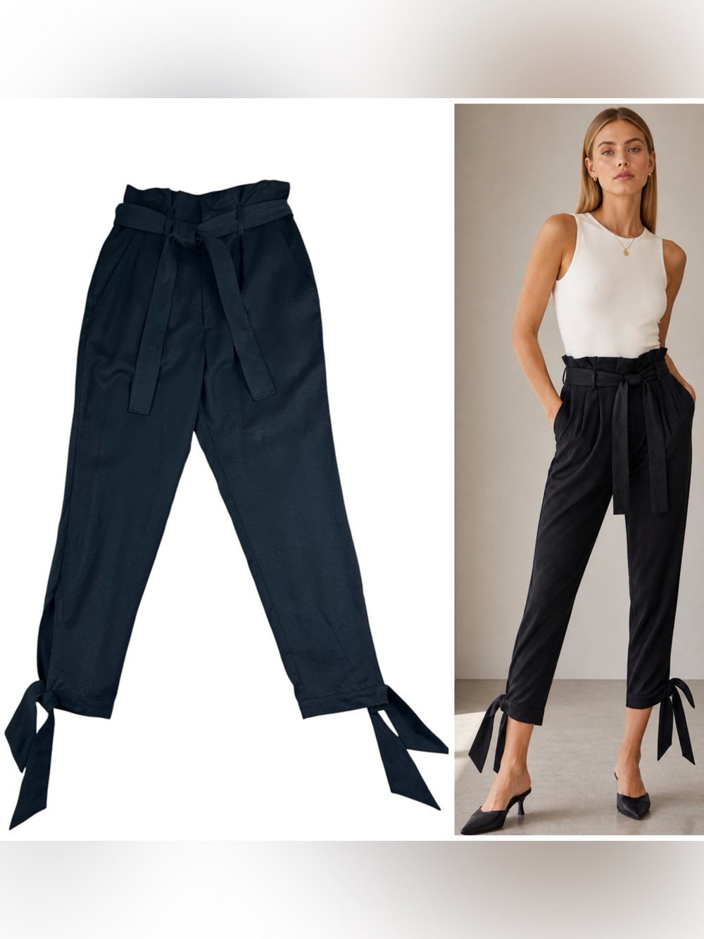 Reformation Avalon Paperbag High Rise Tie Waist Pants Size 0P Pleated Minimalist